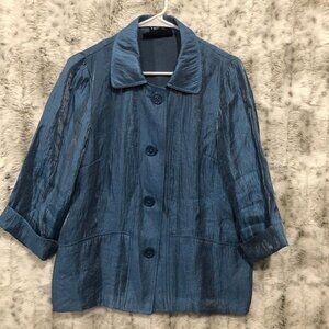 Susan Graver Womens Sz M Metallic Blue Light Weight Blazer Jacket Shimmer